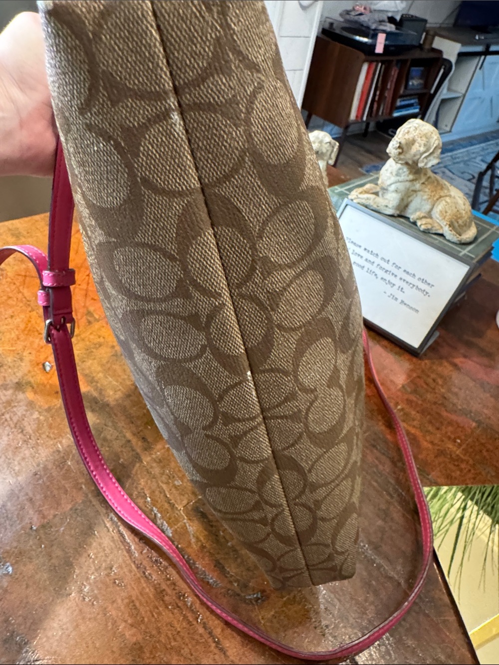 Coach Brown Signature Crossbody with Pink Trim - Picture 9 of 13